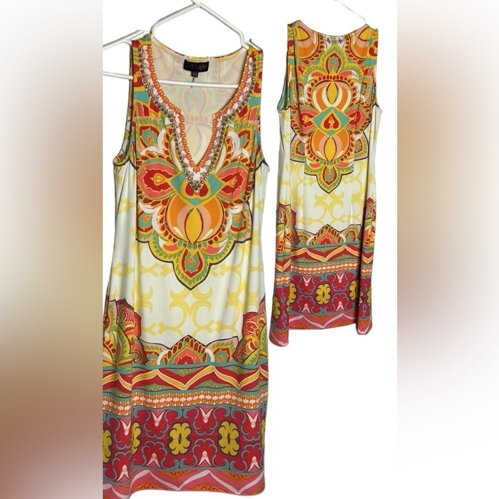 Hale Bob dress M. artsy boho,floral flirty ,beaded,Hollywood,Halle Berry,Eva,…